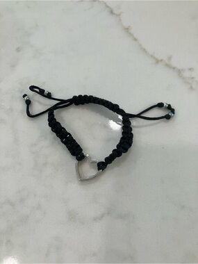 Juicy Couture Black Braided Cord Bracelet with Silver Plate heart